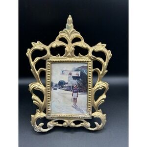 Vintage Wilton Cast Metal Picture Frame‎ Ornate Gold Tone 4 X 5.5